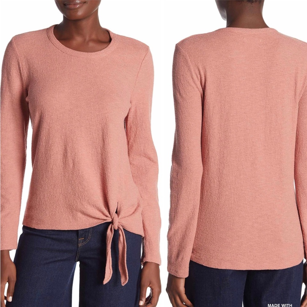 Madewell side tie longsleeve top rosewood pink xxs